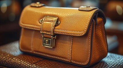 Chic leather handbag displayed prominently in a luxurious shop setting