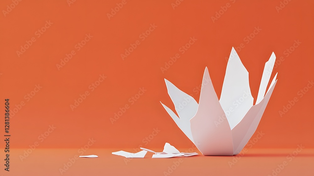 Poster abstract white broken form on orange background minimalist 3d render