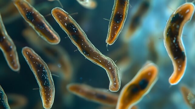 Trypanosoma brucei Parasite Under Phase Contrast Microscope at 1000x Magnification with Giemsa Stain