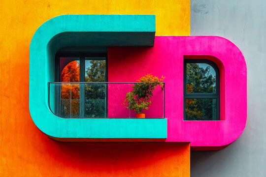 Vibrant Balcony Design with Bold Curves and Color Blocks