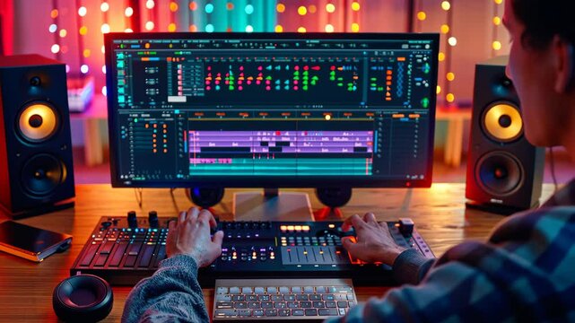 music producer creating tracks on a computer
