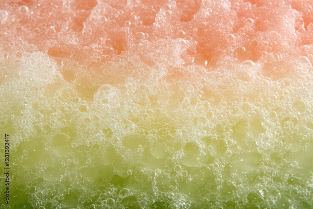 Poster macro image of gradient layers pink green yellow with bubbles and water texture