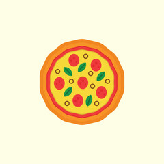 Classic salami pizza, vector, illustration.