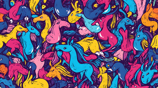 fondo de unicornios o caballos de colores juntos para papel tapiz o dise&ntilde;o de plantilla