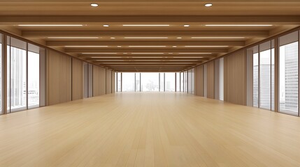 Spacious Modern Office Interior Design with Wooden Walls and City View