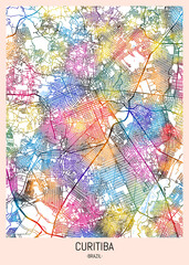 Curitiba Brazil City Map, downtown tourism, house art travel, scenic metropolis concept, travel art city, patriotic abstract banner