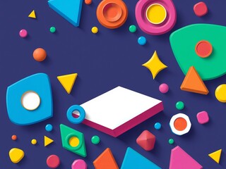 Vibrant Colorful Geometric Shapes Forming an Abstract Composition on a Bright Blue Background Display