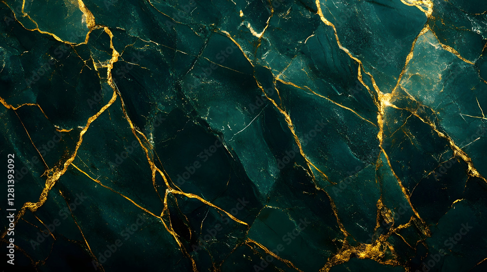 Poster stunning green marble texture with golden cracks and fractures creating an abstract background luxur