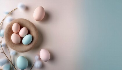 Clean, minimalist background mockup with a simple arrangement of pastel Easter eggs&mdash;perfect for seasonal promotions, greeting cards, and spring-themed branding.
