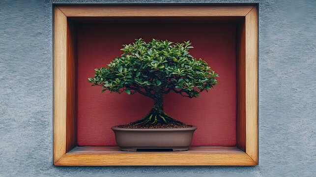 Miniature Bonsai Tree in Wooden Frame, Zen Garden Decor
