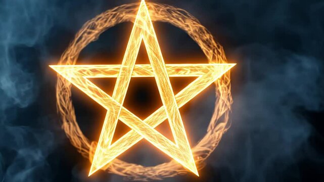 Glowing pentacle in mystical smoke: enigmatic symbol in ethereal atmosphere.