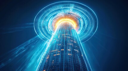 Futuristic Skyscraper: Digital Cityscape at Night