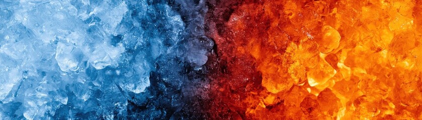 Naklejka premium Texture of Ice and Fire Creating a Visual Contrast Between Cool Blue and Warm Orange Shades