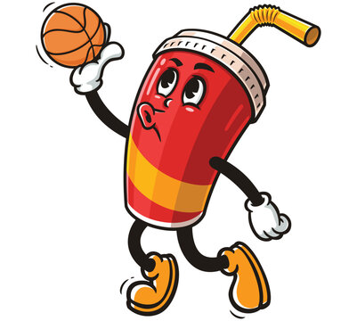 recommend clip art: Soft drink cup character mascot cartoon playing slam dunk basketball 