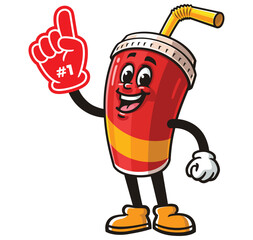 Soft drink cup character mascot cartoon with foam finger