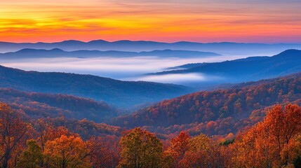 Autumn Sunrise Over Misty Mountain Ranges