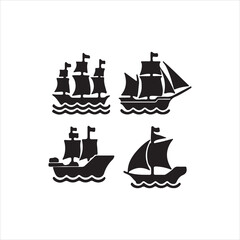 set of black silhouettes of ships