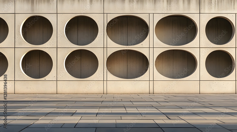 Poster abstract concrete wall with circular openings modern architecture background