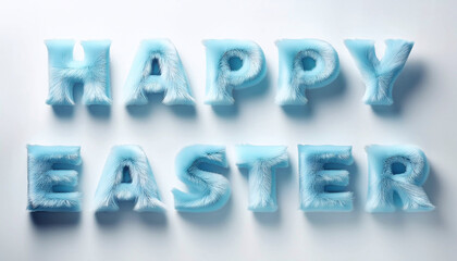 Happy easter type  Fluffy pastel blue texture on white background Holiday event decoration banner