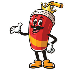 King of Soft drink cup character mascot cartoon