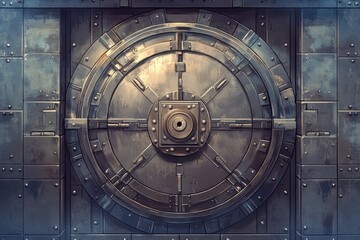 Obraz premium Secure Metallic Vault Entrance. Isolated Bank Safe Door with Robust Lock Design