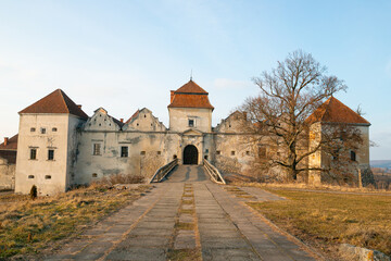 Svirzh Castle, Ukraine. It is a fortified aristocratic residence in Lviv region. It was originally built by the Swirski noble family in the 15th century.