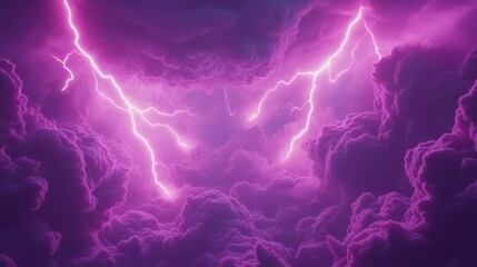 Naklejka premium Purple Clouds Illuminated by Vivid Lightning Strikes