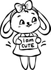 a cute rabbit holding sign board
