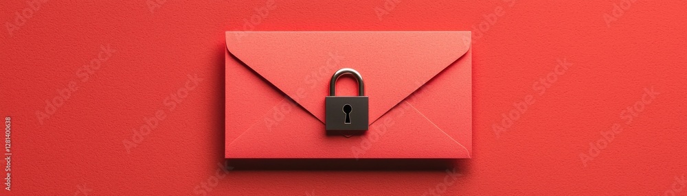 Poster red envelope with padlock symbolizing security and confidentiality in communication and information 