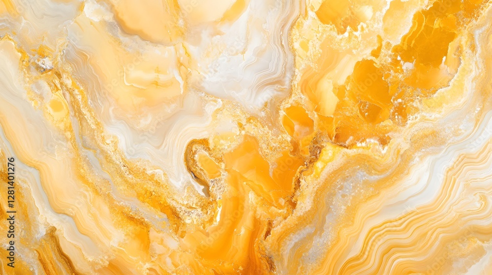 Poster vibrant abstract fluid art with captivating golden and ochre swirls and waves forming a luxurious ma