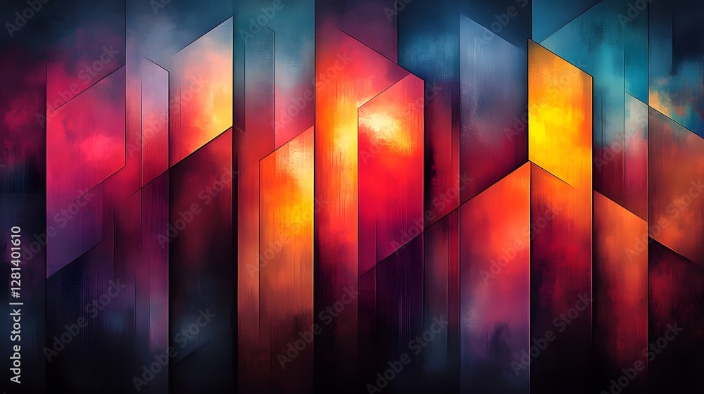 Leinwandbilder vibrant abstract geometric shapes and patterns in neon colors for digital art wallpaper backdrop and