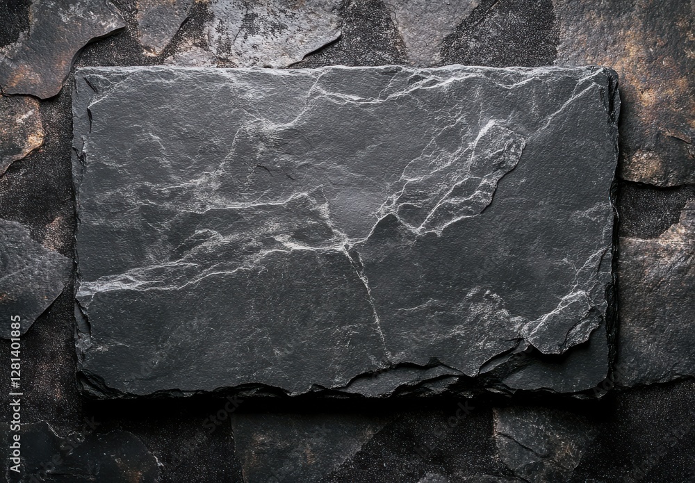 Poster textured black slate surface with unique veins and patterns for background, design, and artistic app