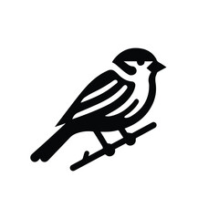 Obraz premium sparrow icon, bird on branch logo, isolated on transparent