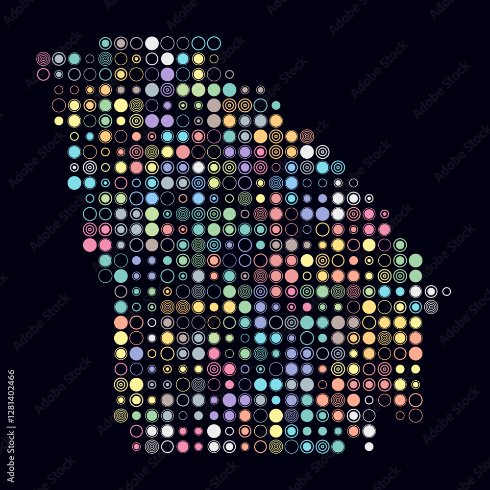 Poster georgia, shape of the state build of colored cells. digital style map of the georgia on dark backgro
