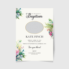 Baptism invitation, template. Invitation with Floral Border Frame