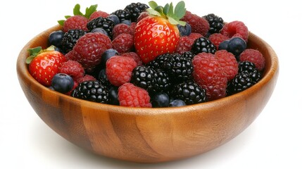 Fresh Berries in Bowl Isolated on White Background with Copy Space