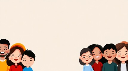 Fototapeta premium Diverse Group of Happy Children Smiling in Front of Light Background