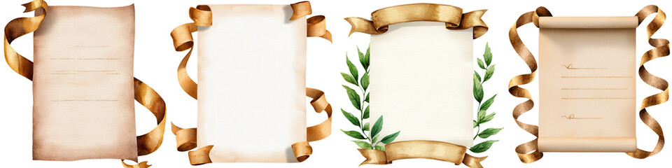 Vintage Scrolls with Decorative Ribbons and Laurel Leaves Background