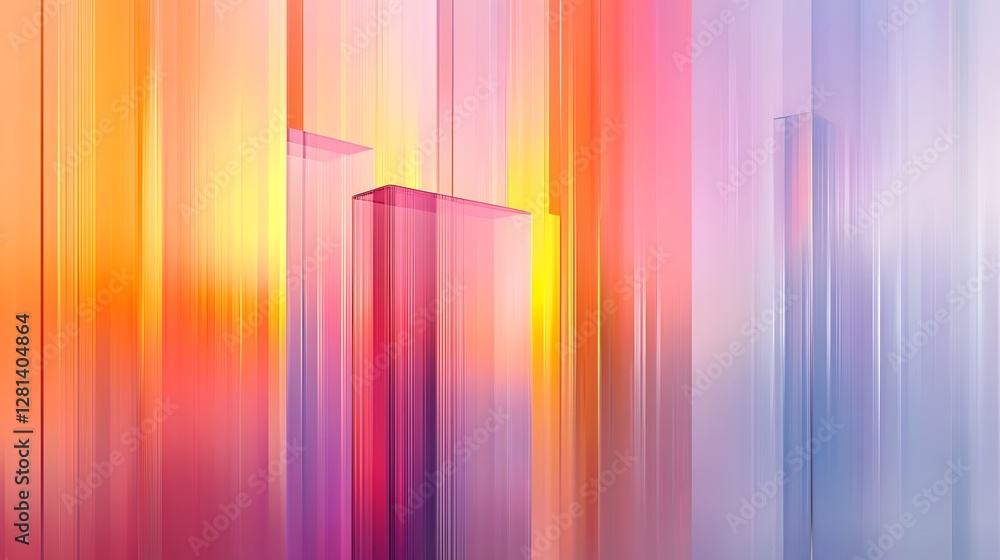 Poster Vibrant Diagonal Abstract with Glowing Pastel Gradient Shapes and Blurred Luminous Bokeh  Colorful contemporary and dynamic digital art with a sense of motion and harmony