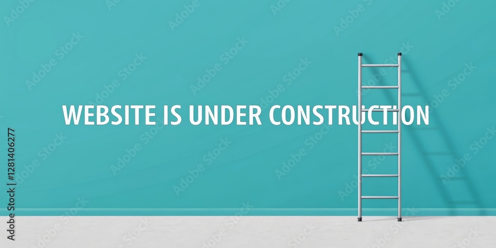 Poster a minimalistic image featuring a ladder against a turquoise wall with the text 