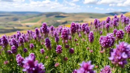 Obraz premium field of purple heather in full bloom