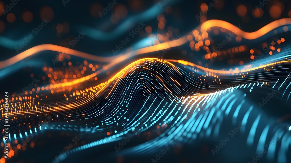 Fototapete Vibrant Futuristic Digital Waves and Curves with Glowing Patterns  Dynamic data visualization with luminous lines bright colors and abstract technology background