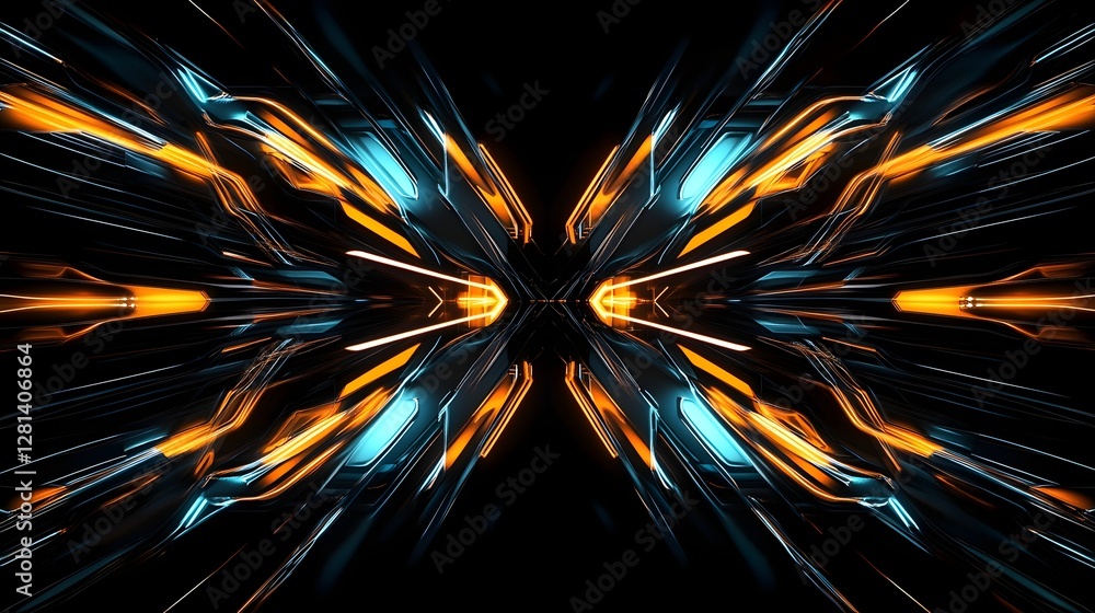 Aufkleber Vibrant Futuristic Energy Explosion in a Dazzling Dynamic Digital Abstract Composition with Luminous Kaleidoscopic Patterns and Symmetrical Geometry