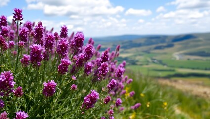 Obraz premium field of purple heather in full bloom
