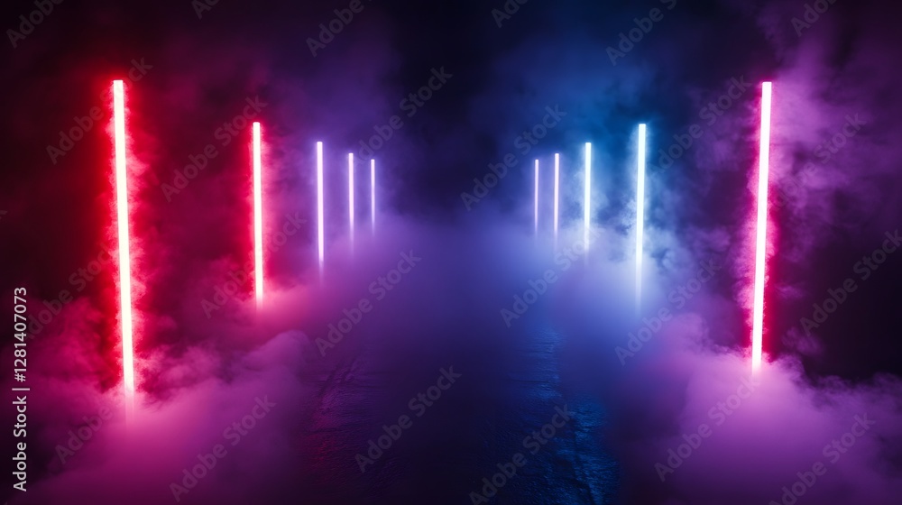 Poster vibrant futuristic lights burst with dynamic energy and swirling smoke in an ethereal dreamlike digi