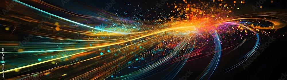 Poster Vibrant light trails and streaks of color create a captivating energetic and visually striking abstract digital background  The dynamic futuristic design evokes a sense of motion speed