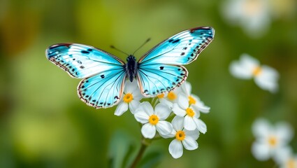 Fototapeta premium teal and white butterfly on flower 