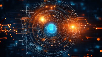 Obraz premium Modern technology abstract background with glowing circuit lines, digital elements, and futuristic data grids 