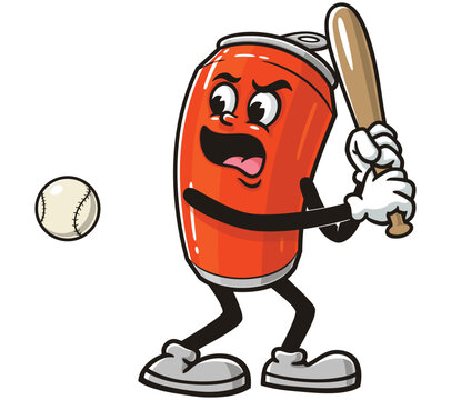 recommend clip art: Soda Can character mascot cartoon playing baseball