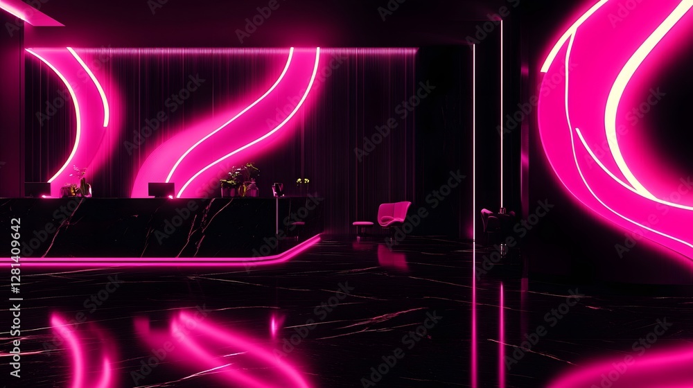 Aufkleber Vibrant neon lighting design abstract with futuristic geometric patterns and shapes creating a modern minimalist and creative interior decor background